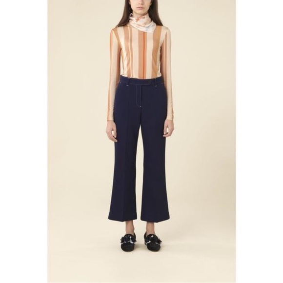 STINE GOYA Midnight‎ Blue Bob Heavy Woven Flare Cropped Dressy Pants Size Medium - Picture 8 of 9